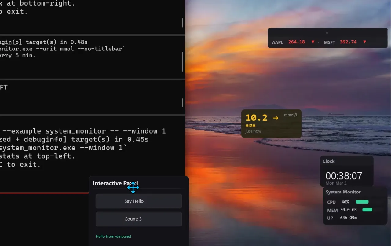 winpane overlays floating over VS Code